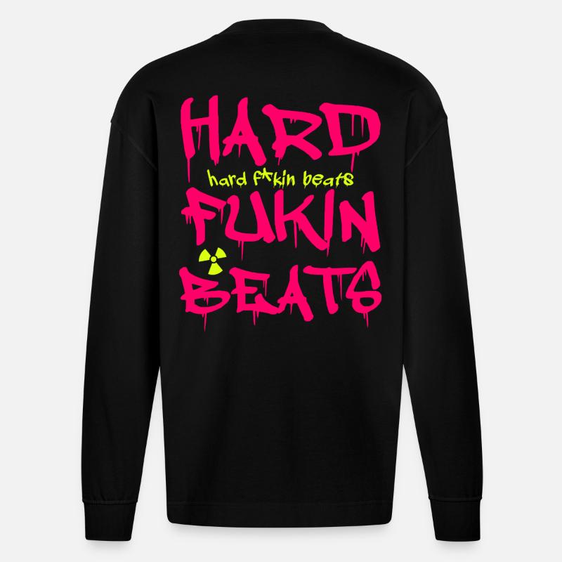 Hard Fukin Beats Graffiti Tee - Heavyweight Oversized Organic Langarmshirt Made in EU - SOLID BLACK