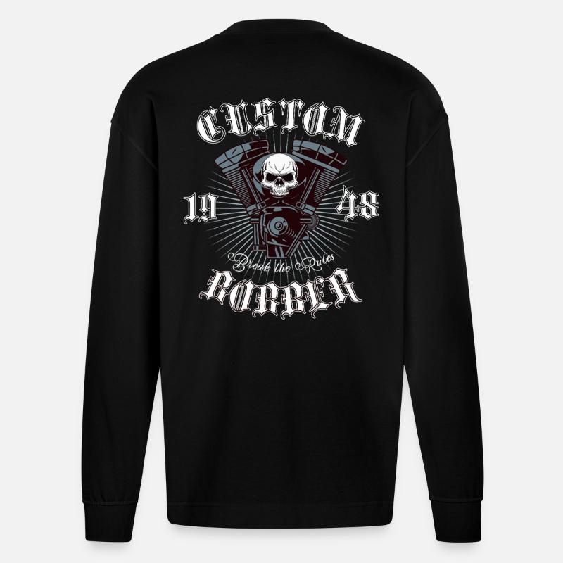 Bobber Chopper Motorrad Design - Heavyweight Oversized Organic Langarmshirt Made in EU - SOLID BLACK