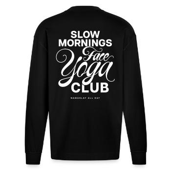 Slow Mornings Face Yoga Club - Heavyweight Oversized Organic Longsleeve Shirt Made in EU - SOLID BLACK - Back