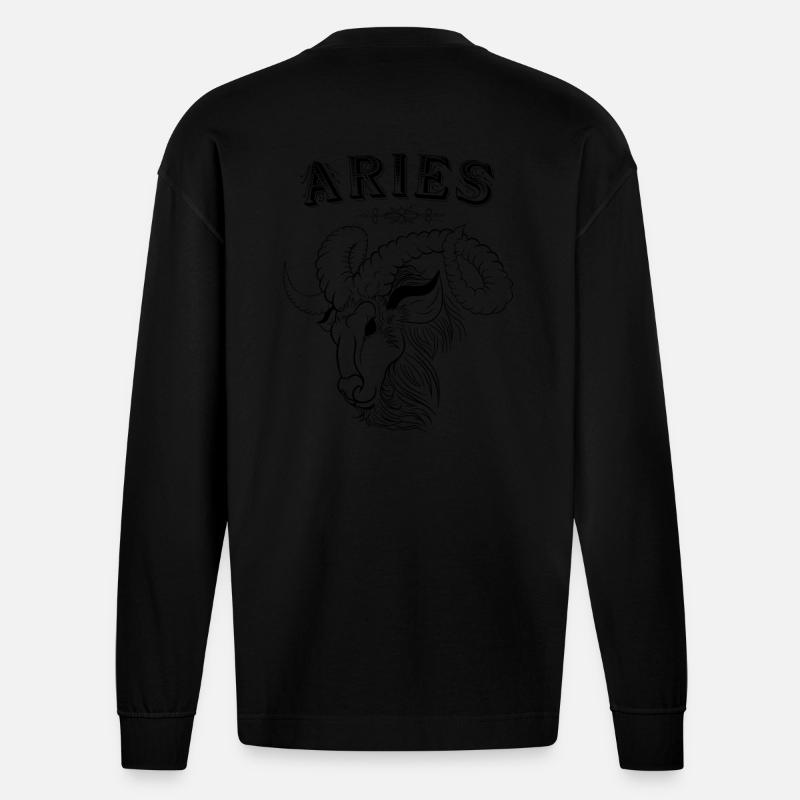 Aries Sternzeichen Widder - Heavyweight Oversized Organic Langarmshirt Made in EU - SOLID BLACK
