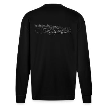 Mitglied der Menschheitsfamilie verziert - Heavyweight Oversized Organic Langarmshirt Made in EU - SOLID BLACK - Hinten