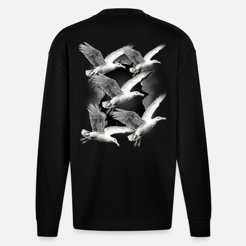 Möwen Möwe Maritim Seevögel - Heavyweight Oversized Organic Langarmshirt Made in EU - SOLID BLACK