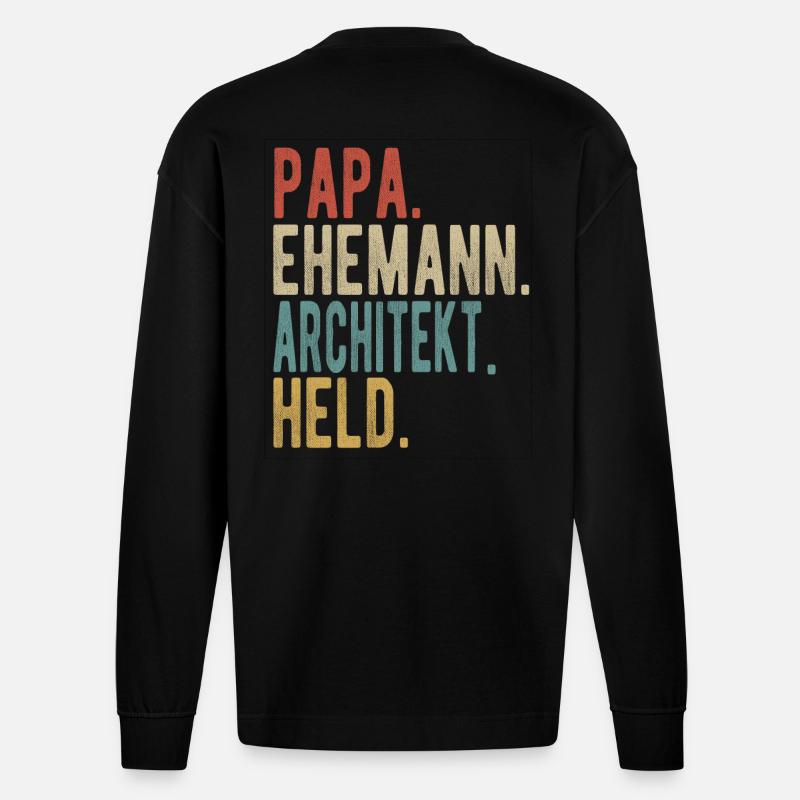 Architekt Papa Ehemann Held - Heavyweight Oversized Organic Langarmshirt Made in EU - SOLID BLACK