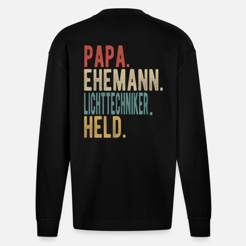 Lichttechniker Papa Ehemann Held - Heavyweight Oversized Organic Langarmshirt Made in EU - SOLID BLACK