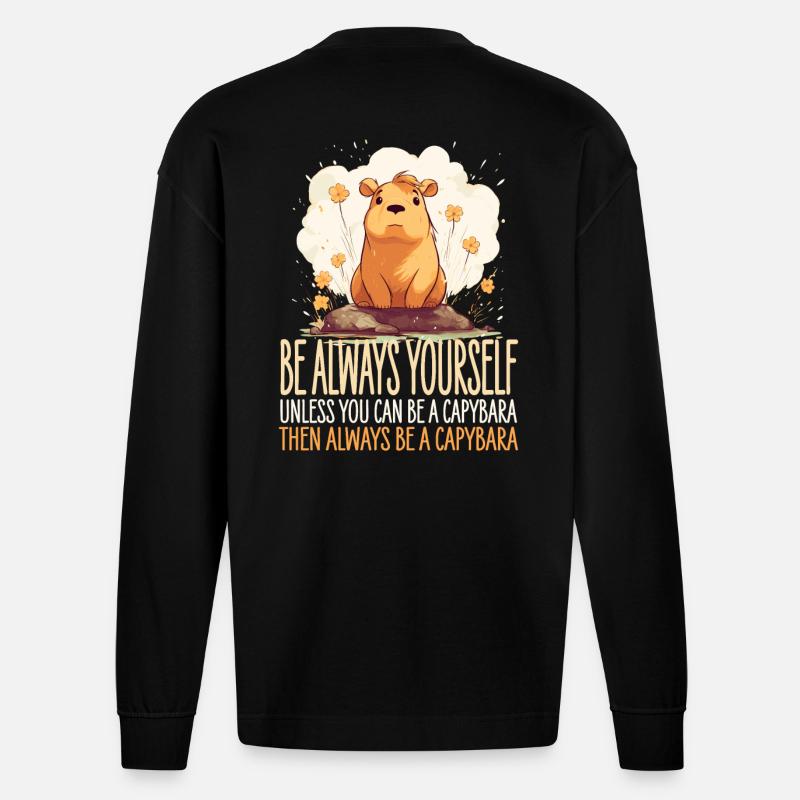 Capybara Immer Du Selbst - Heavyweight Oversized Organic Langarmshirt Made in EU - SOLID BLACK