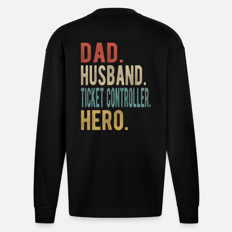 Ticketcontroller Papa Ehemann Held - Heavyweight Oversized Organic Langarmshirt Made in EU - SOLID BLACK