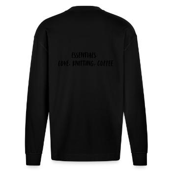 Essentials: love, knitting, coffee. - Heavyweight Oversized Organic Langarmshirt Made in EU - SOLID BLACK - Hinten