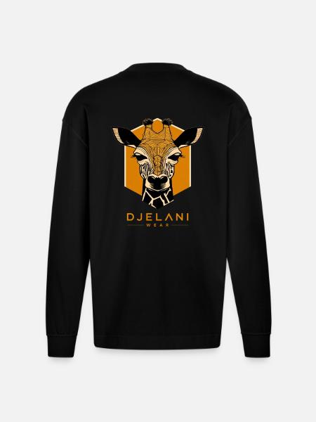Geometric Giraffe in Ochre - Heavyweight Oversized Organic Longsleeve Shirt Made in EU - SOLID BLACK
