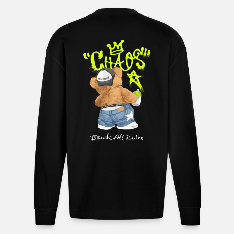 Chaos Bär Graffiti Break All Rules - Heavyweight Oversized Organic Langarmshirt Made in EU - SOLID BLACK