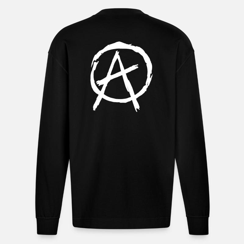 Anarchy Symbol in Circle - White - Heavyweight Oversized Organic Longsleeve Shirt Made in EU - SOLID BLACK