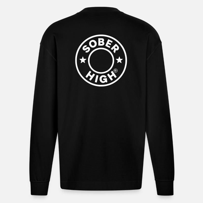 Vivre proprement. Sentir-vous défoncé. Soberhigh. - Manches longues bio épais oversize fabriqué en UE - SOLID BLACK