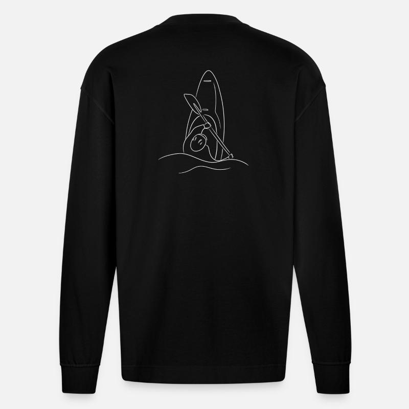 Kajaker in Wildwasserboot  - Heavyweight Oversized Organic Langarmshirt Made in EU - SOLID BLACK