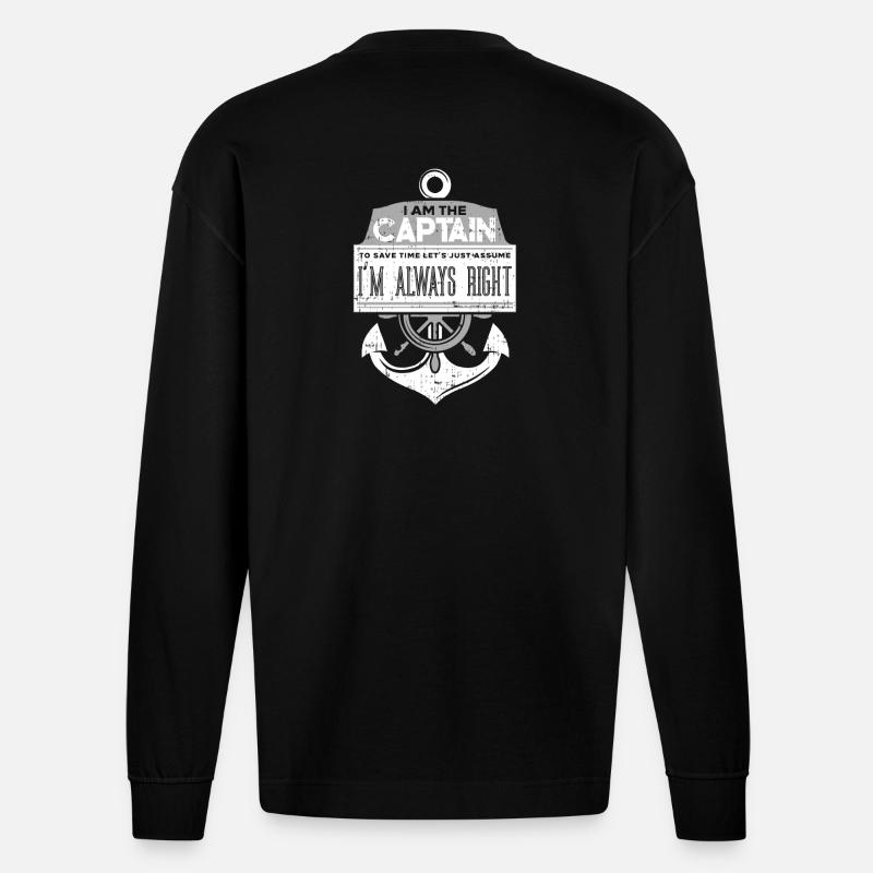 Boot Kapitän Bootseigentümer Geschenk - Heavyweight Oversized Organic Langarmshirt Made in EU - SOLID BLACK