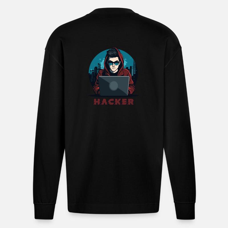 Hacker Sunglasses Hacker Anonymous Hacker - Heavyweight Oversized Organic Longsleeve Shirt Made in EU - SOLID BLACK