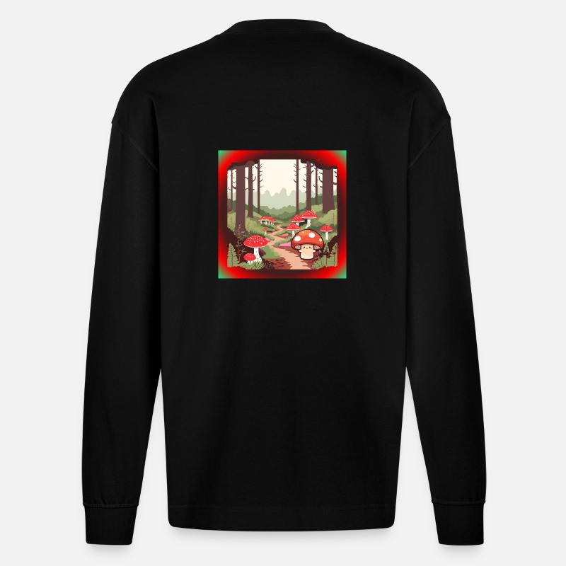 Pilze im Wald - Heavyweight Oversized Organic Langarmshirt Made in EU - SOLID BLACK