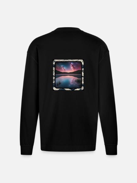 Seascape with reflections - Heavyweight Oversized Organic Longsleeve Shirt Made in EU - SOLID BLACK