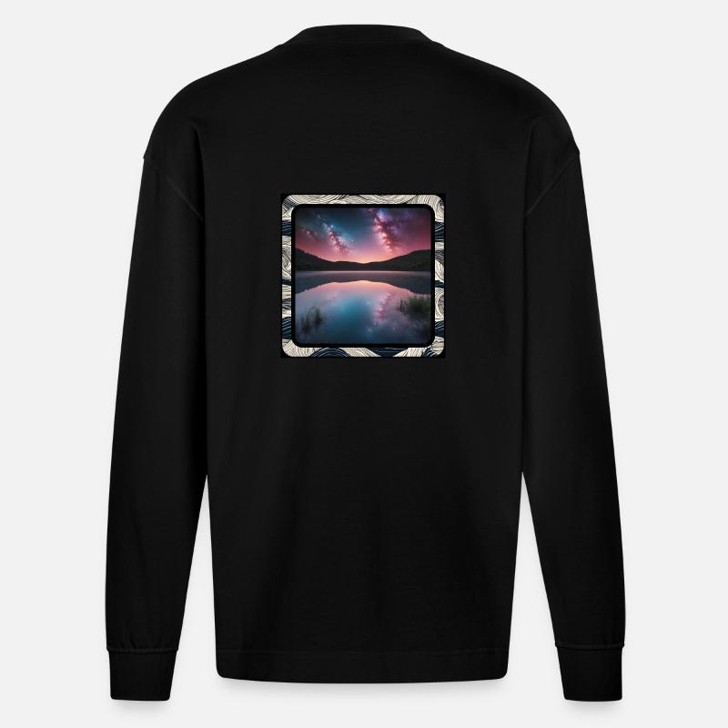 Paysage marin avec reflets - Manches longues bio épais oversize fabriqué en UE - SOLID BLACK