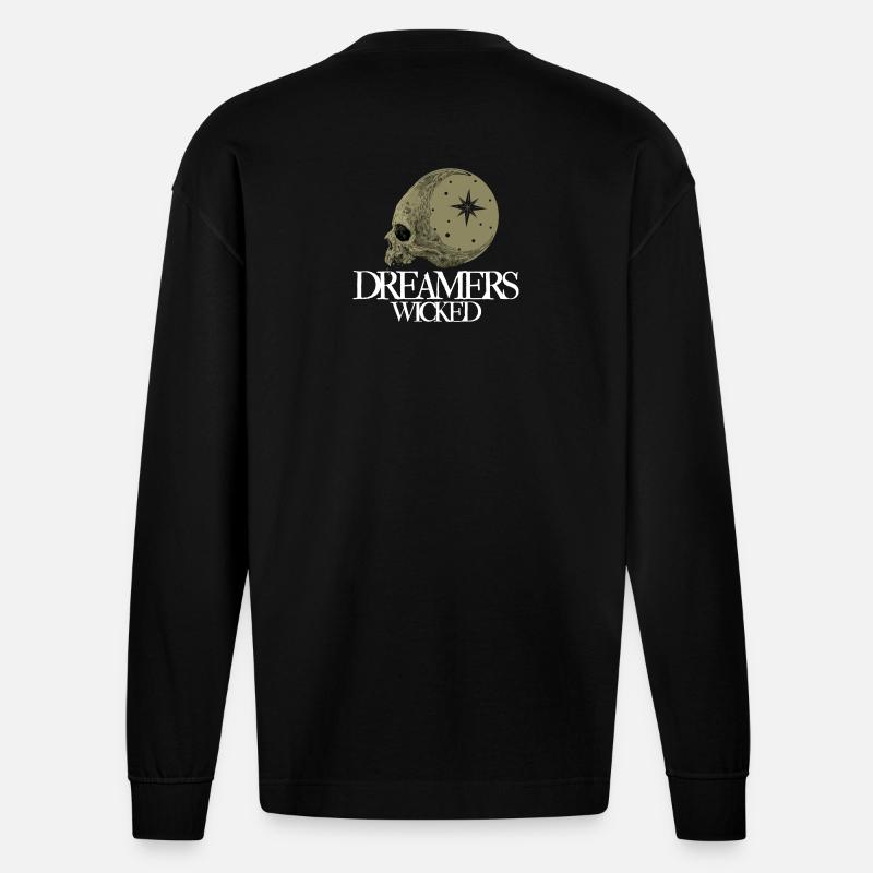 Mondskull Traumfänger - Heavyweight Oversized Organic Langarmshirt Made in EU - SOLID BLACK