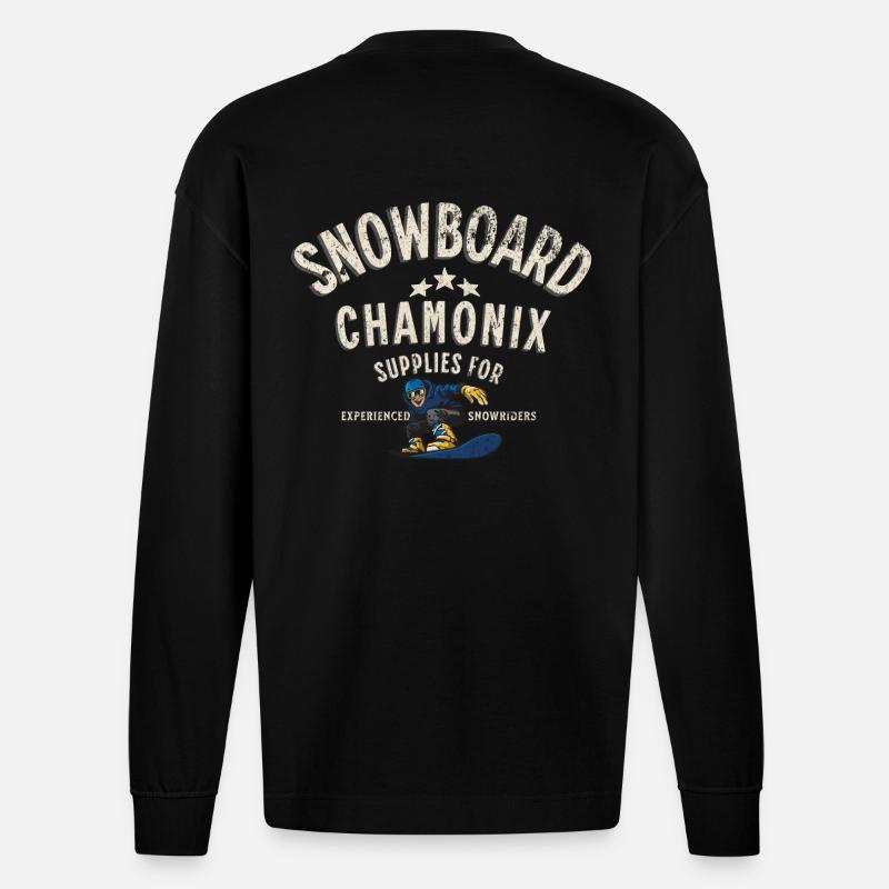 Snowboarden in Chamonix - Heavyweight Oversized Organic Langarmshirt Made in EU - SOLID BLACK