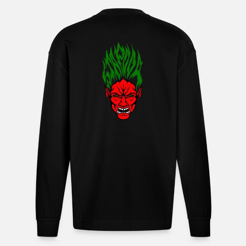 Stapooa Dämon Farbe - Heavyweight Oversized Organic Langarmshirt Made in EU - SOLID BLACK