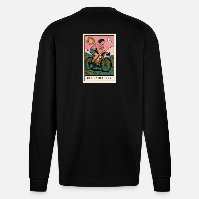Der Radfahrer Illustration - Heavyweight Oversized Organic Langarmshirt Made in EU - SOLID BLACK