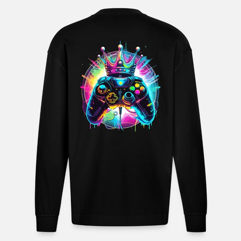 Manette de jeu avec couronne - Manches longues bio épais oversize fabriqué en UE - SOLID BLACK