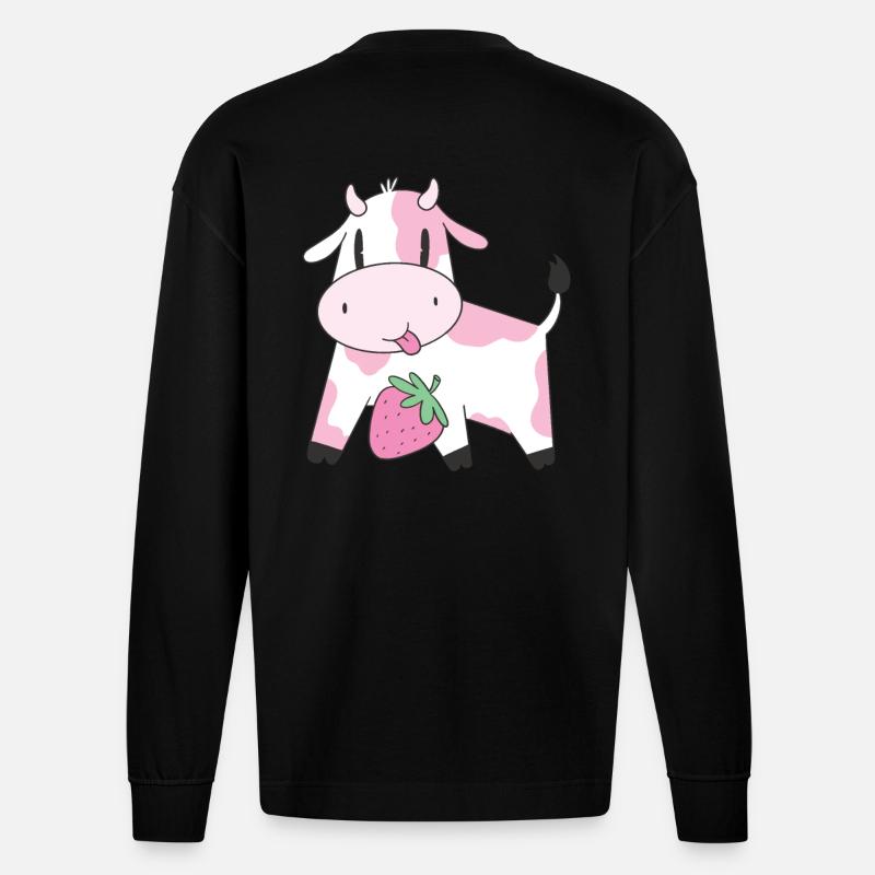 Strawberry Cow - Heavyweight Oversized Organic Langarmshirt Made in EU - SOLID BLACK