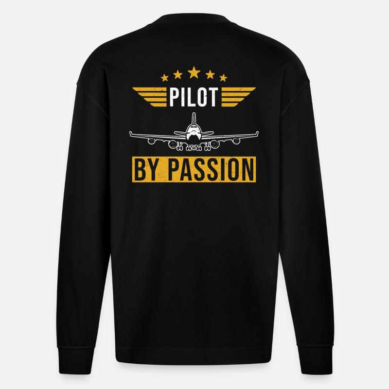 Pilot Spruch Geschenk Piloten - Heavyweight Oversized Organic Langarmshirt Made in EU - SOLID BLACK