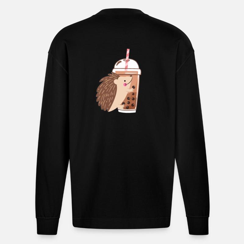 Bubble Tea Hérissons - Manches longues bio épais oversize fabriqué en UE - SOLID BLACK