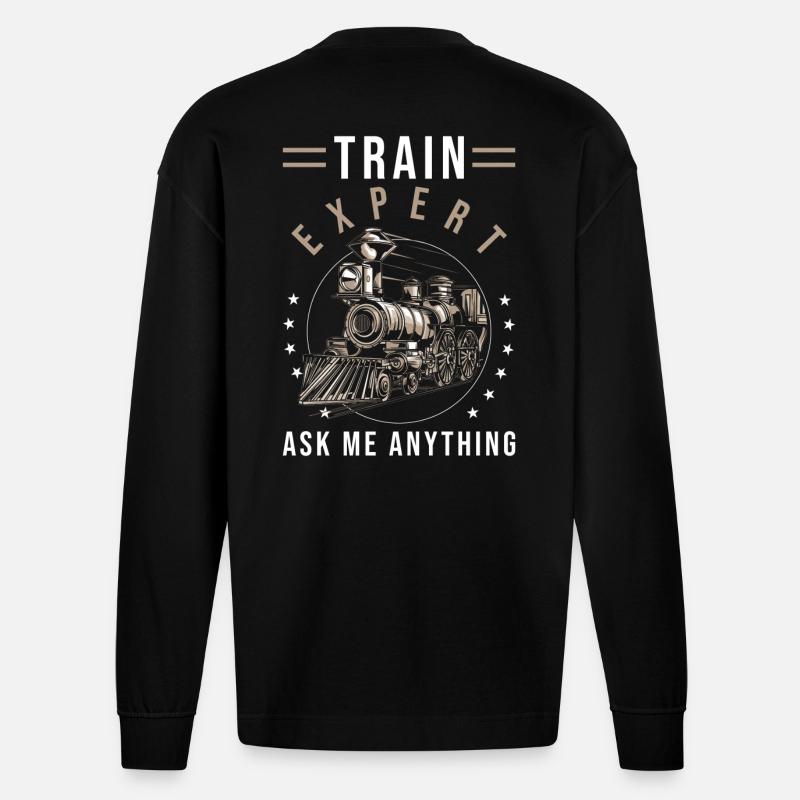 Zug Eisenbahn Geschenk - Heavyweight Oversized Organic Langarmshirt Made in EU - SOLID BLACK