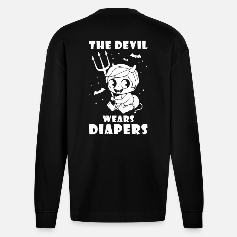 The Devil wears Diapers - Heavyweight Oversized Organic Longsleeve Shirt Made in EU - SOLID BLACK