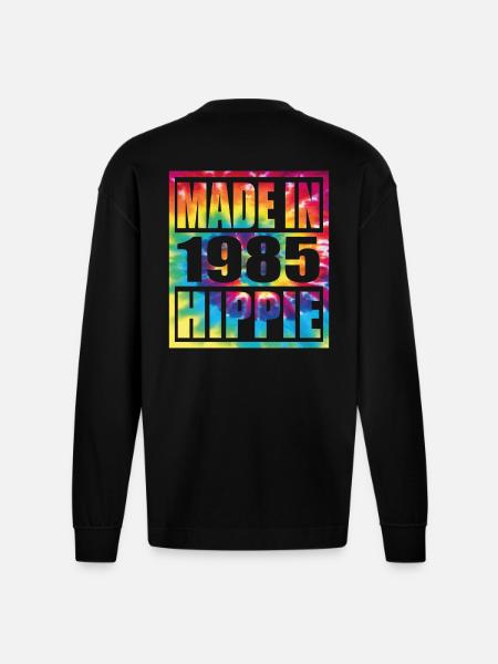 Hippie Birthday 1985 - Heavyweight Oversized Organic Longsleeve Shirt Made in EU - SOLID BLACK