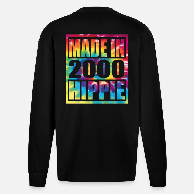 Anniversaire hippie 2000 - Manches longues bio épais oversize fabriqué en UE - SOLID BLACK