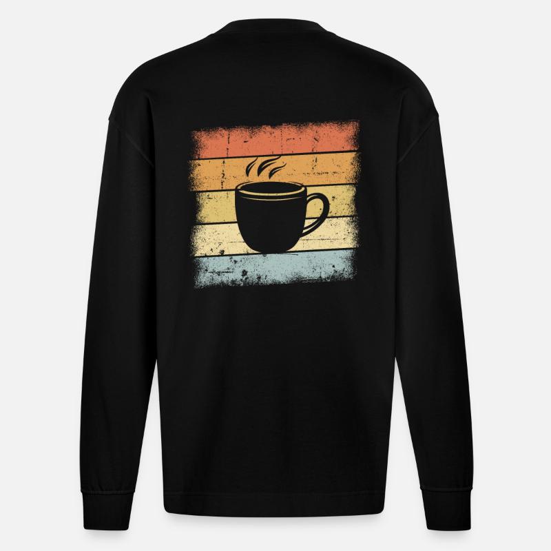 Café Coucher de soleil - Manches longues bio épais oversize fabriqué en UE - SOLID BLACK