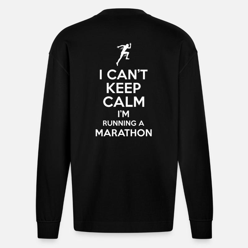 Marathon Spruch Keep Calm - Heavyweight Oversized Organic Langarmshirt Made in EU - SOLID BLACK