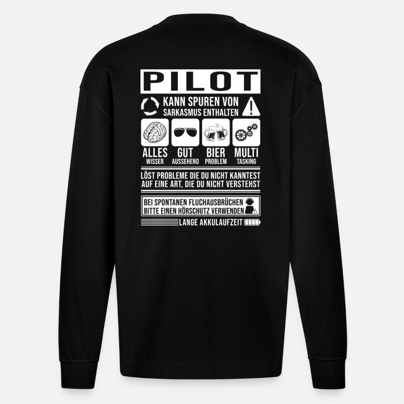 Pilot Spruch lustig - Heavyweight Oversized Organic Langarmshirt Made in EU - SOLID BLACK