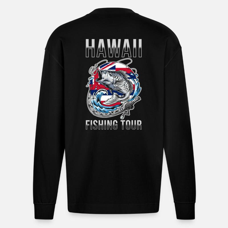 Excursion de pêche à Hawaï - Manches longues bio épais oversize fabriqué en UE - SOLID BLACK