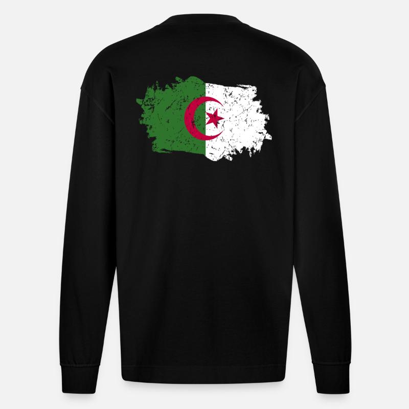 Drapeau algérien Grunge Drapeau algérien - Manches longues bio épais oversize fabriqué en UE - SOLID BLACK