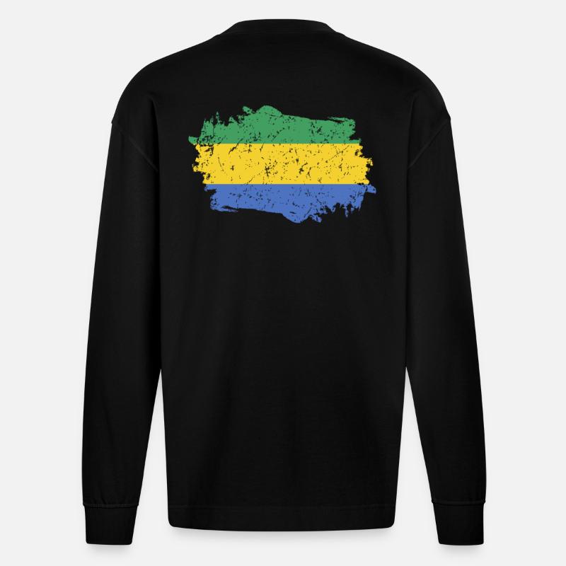 Gabon Drapeau Grunge Gabon Drapeau - Manches longues bio épais oversize fabriqué en UE - SOLID BLACK