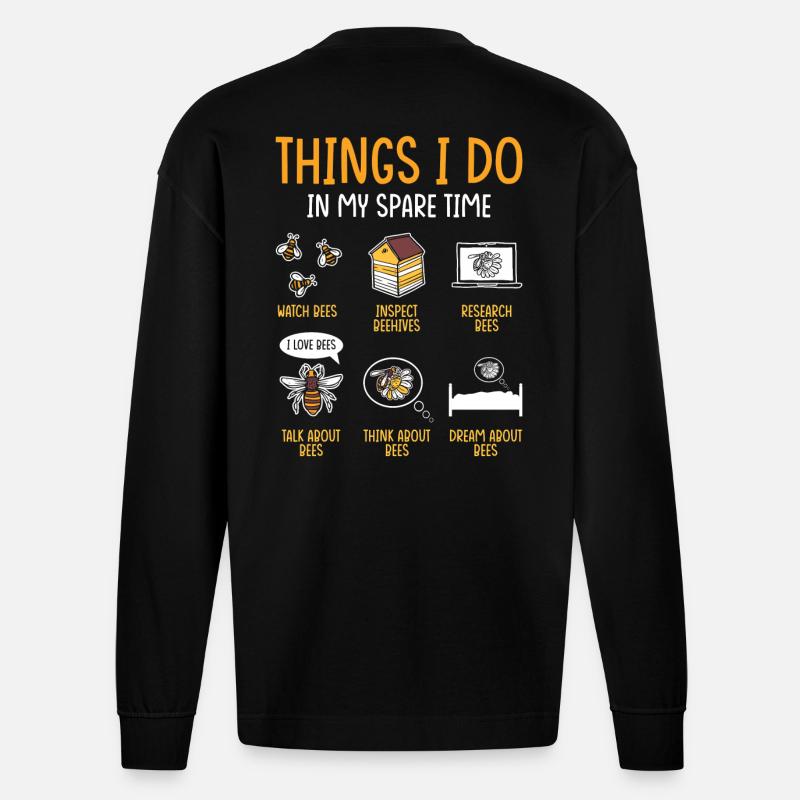 Beekeeper Gift Beekeeping Bees - Heavyweight Oversized Organic Longsleeve Shirt Made in EU - SOLID BLACK