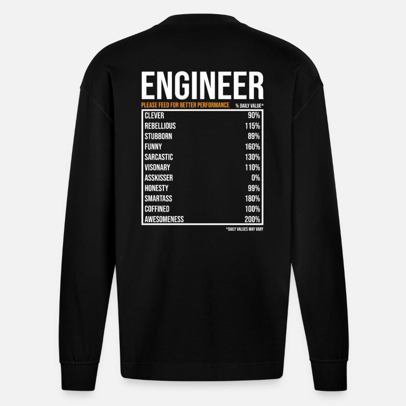 Engineer Daily Values Funny Engineer - Heavyweight Oversized Organic Longsleeve Shirt Made in EU - SOLID BLACK