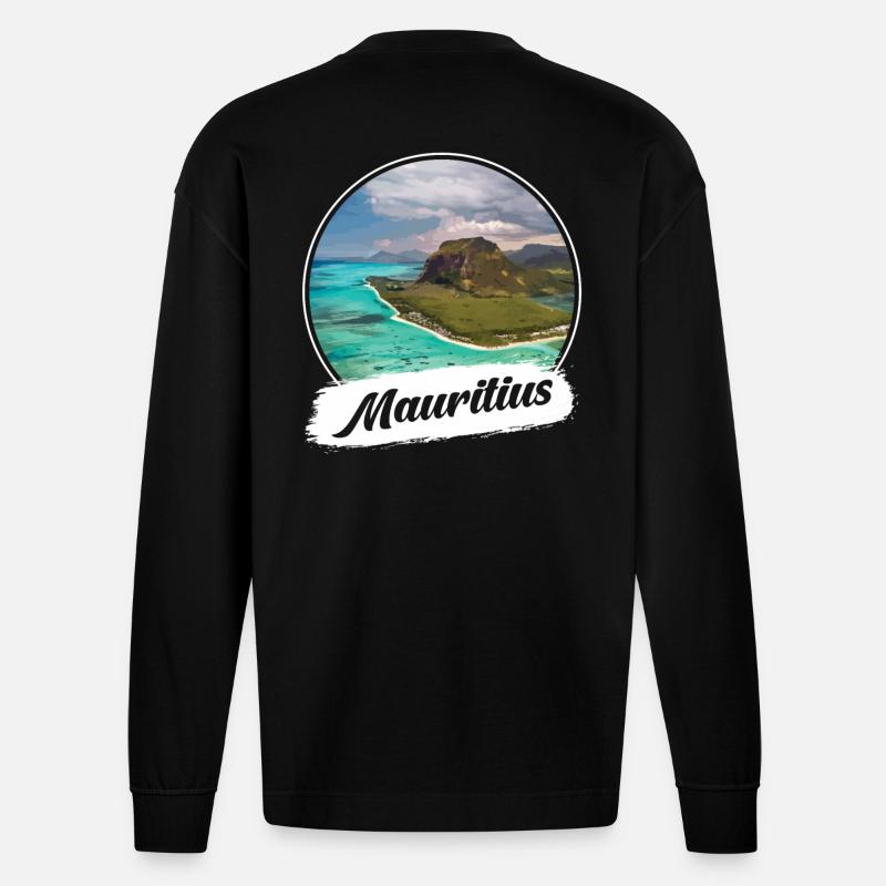 Mauritius Souvenir - Heavyweight Oversized Organic Langarmshirt Made in EU - SOLID BLACK