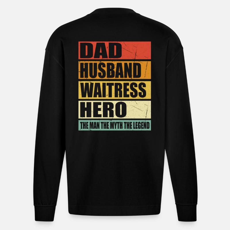Vater Ehemann Kellnerin Held - Heavyweight Oversized Organic Langarmshirt Made in EU - SOLID BLACK
