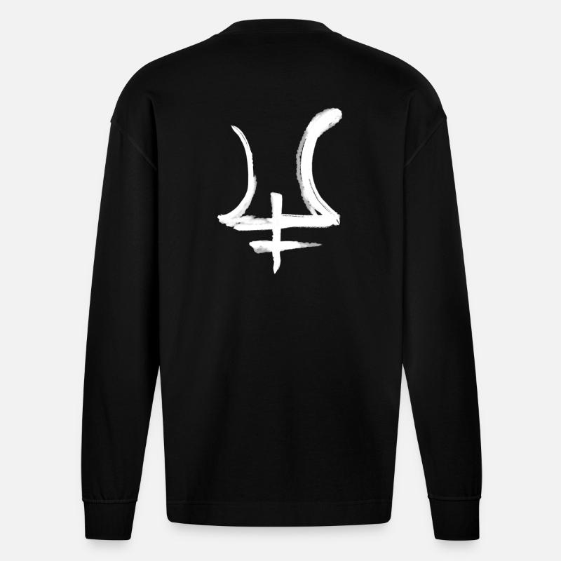 Symbole d’astrologie de Neptune - Manches longues bio épais oversize fabriqué en UE - SOLID BLACK