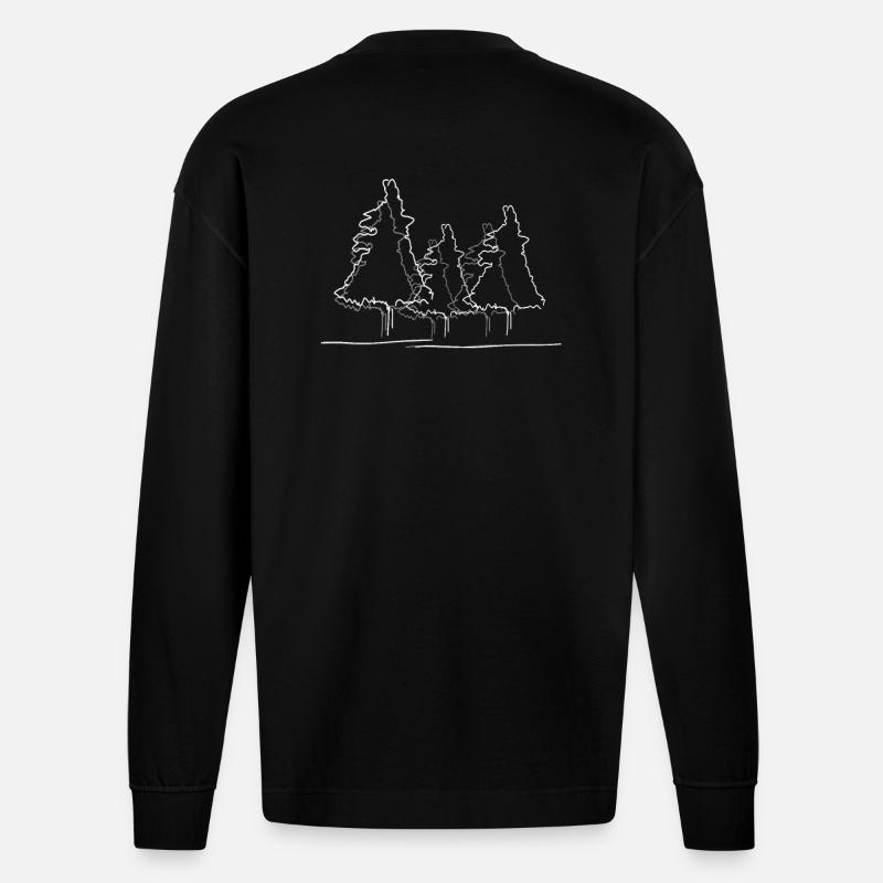 Baum Wald Lineart - Heavyweight Oversized Organic Langarmshirt Made in EU - SOLID BLACK