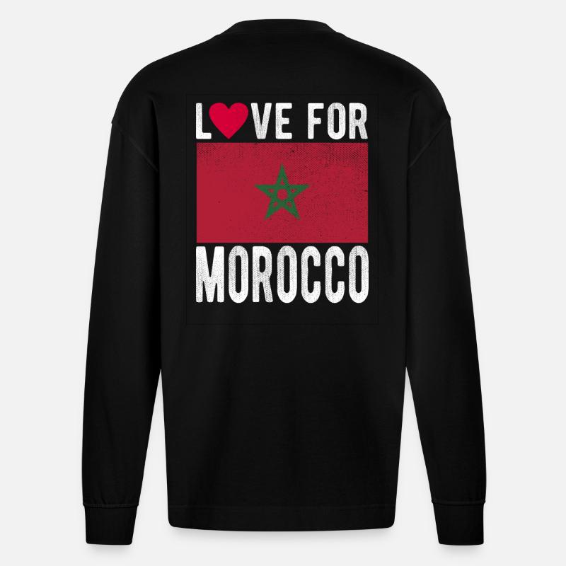 Drapeau du Maroc - Manches longues bio épais oversize fabriqué en UE - SOLID BLACK