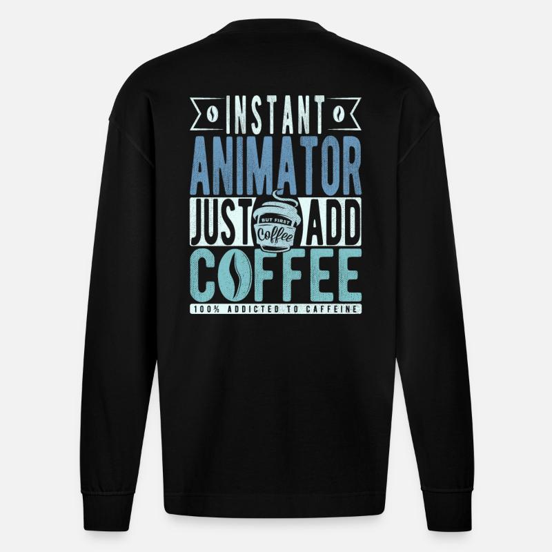 Buchalter Kaffee Spruch - Heavyweight Oversized Organic Langarmshirt Made in EU - SOLID BLACK