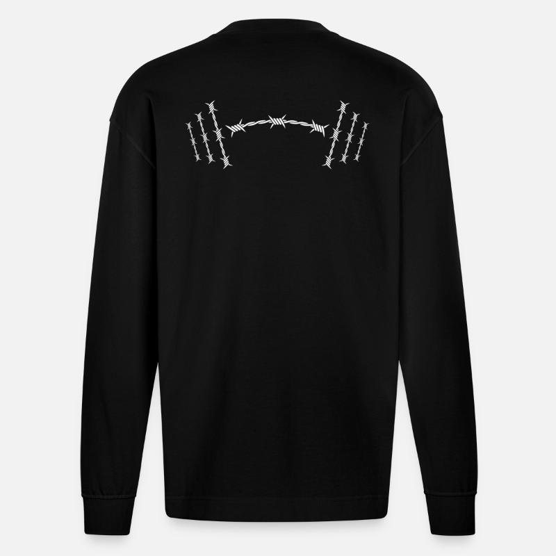 Musculation Bodybuilder Design Dumbbell - Manches longues bio épais oversize fabriqué en UE - SOLID BLACK