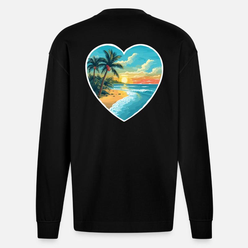 Amour de la plage - Manches longues bio épais oversize fabriqué en UE - SOLID BLACK
