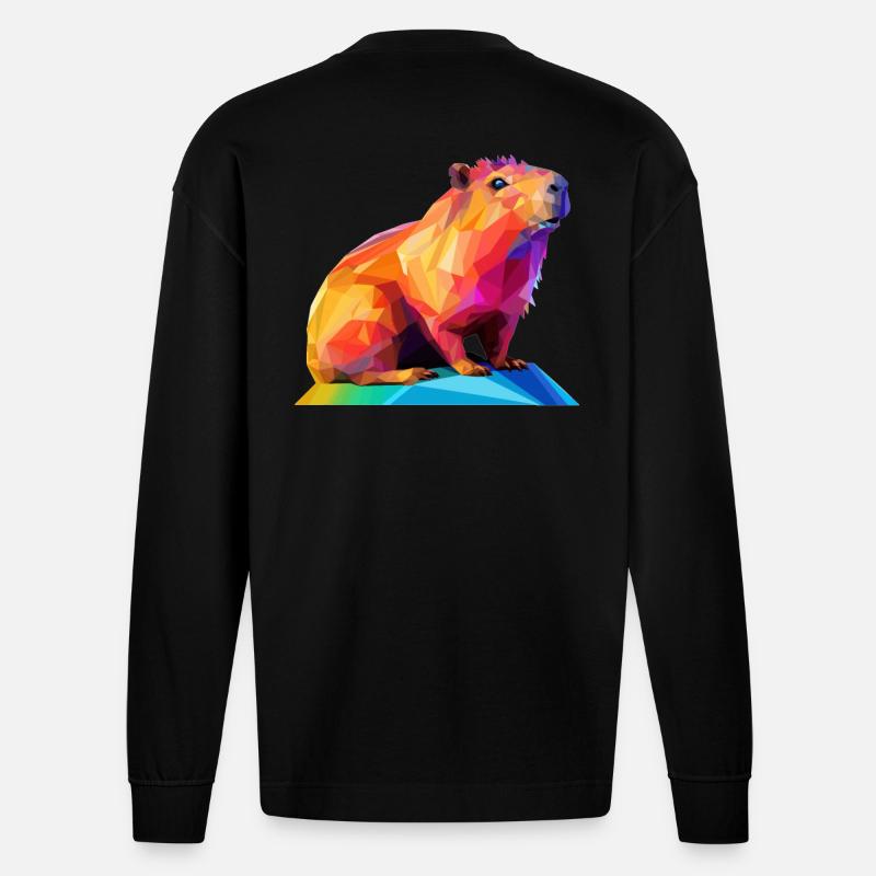 Conception de polygones bas Capybara - Manches longues bio épais oversize fabriqué en UE - SOLID BLACK